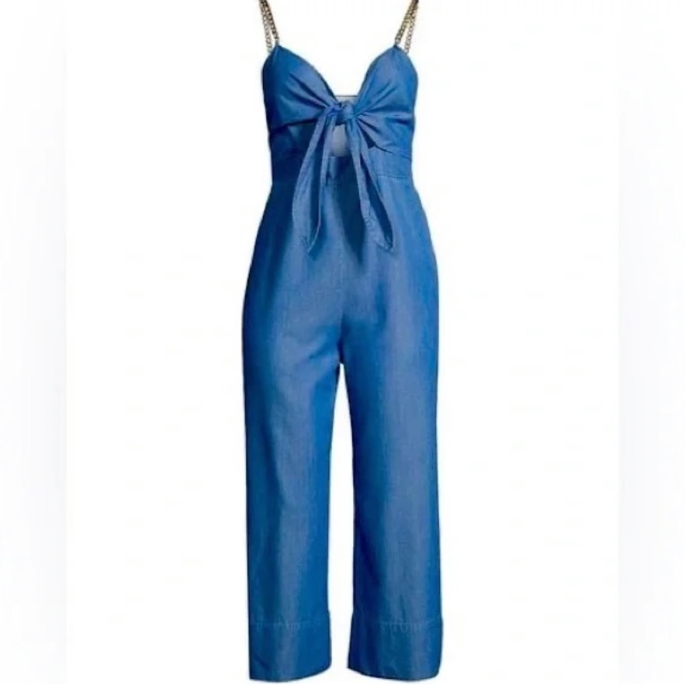 Michael Kors chambray denim jumpsuit with gold chain straps